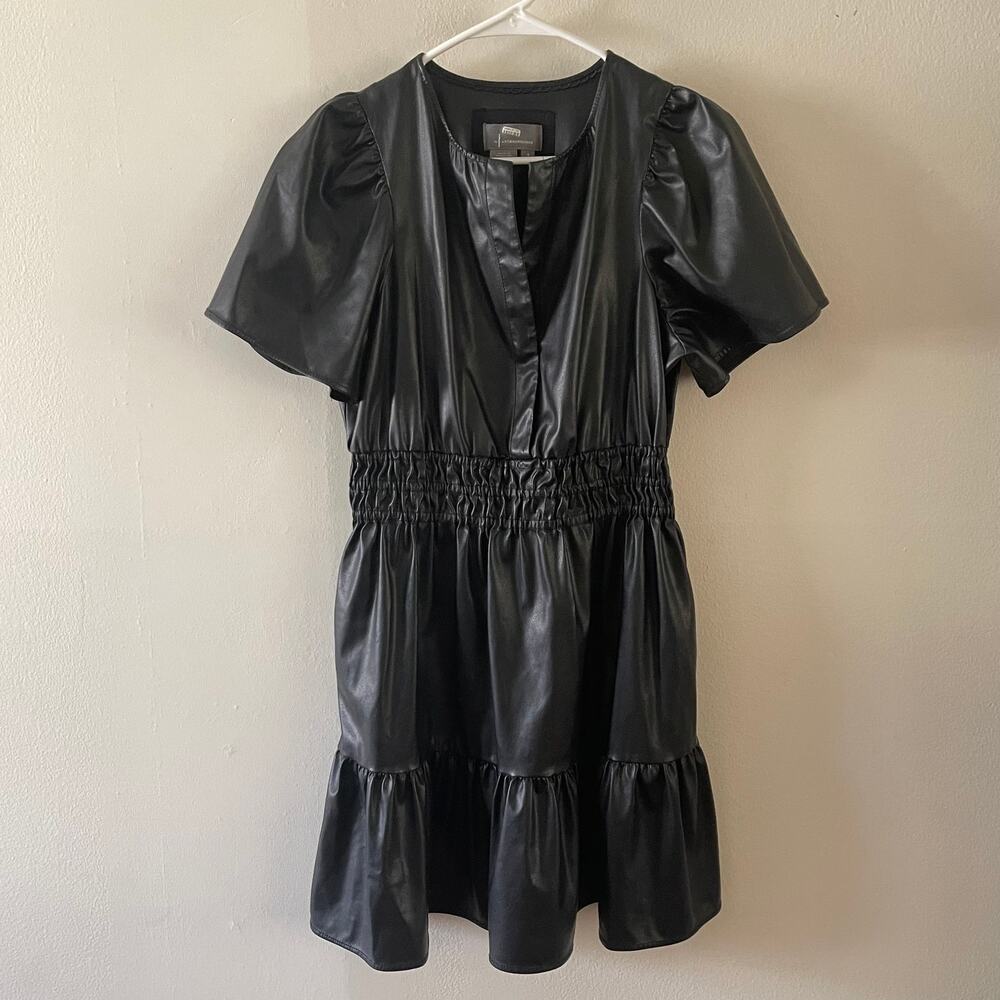 Anthropologie The Somerset Vegan Leather Mini Dress Womens Small Black City LBD